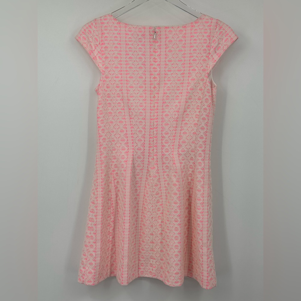 Lilly Pulitzer Pink White Lace Fit & Flare Dress V Neck Size Small - Picture 7 of 11